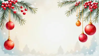 Christmas Ornament Border With Pine Branches And Berries