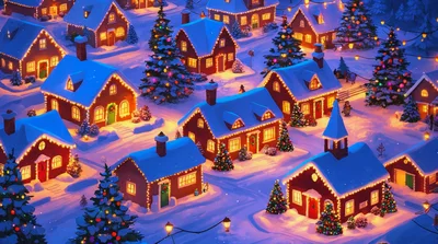 Cozy Christmas Village With Snow Covered Houses