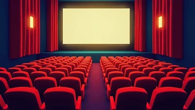Empty Movie Theater With Red Seats And Curtains