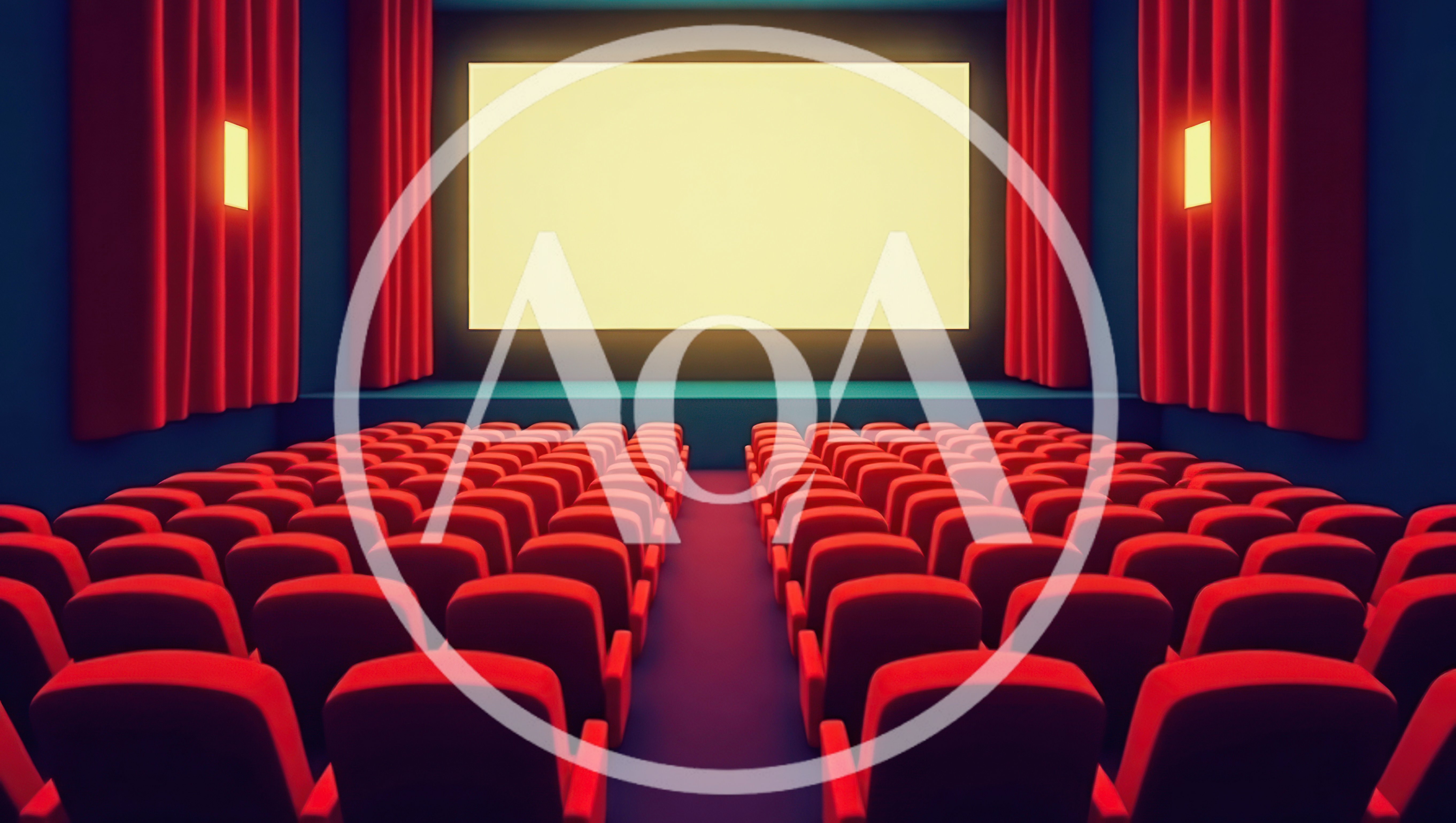 Empty Movie Theater With Red Seats And Curtains