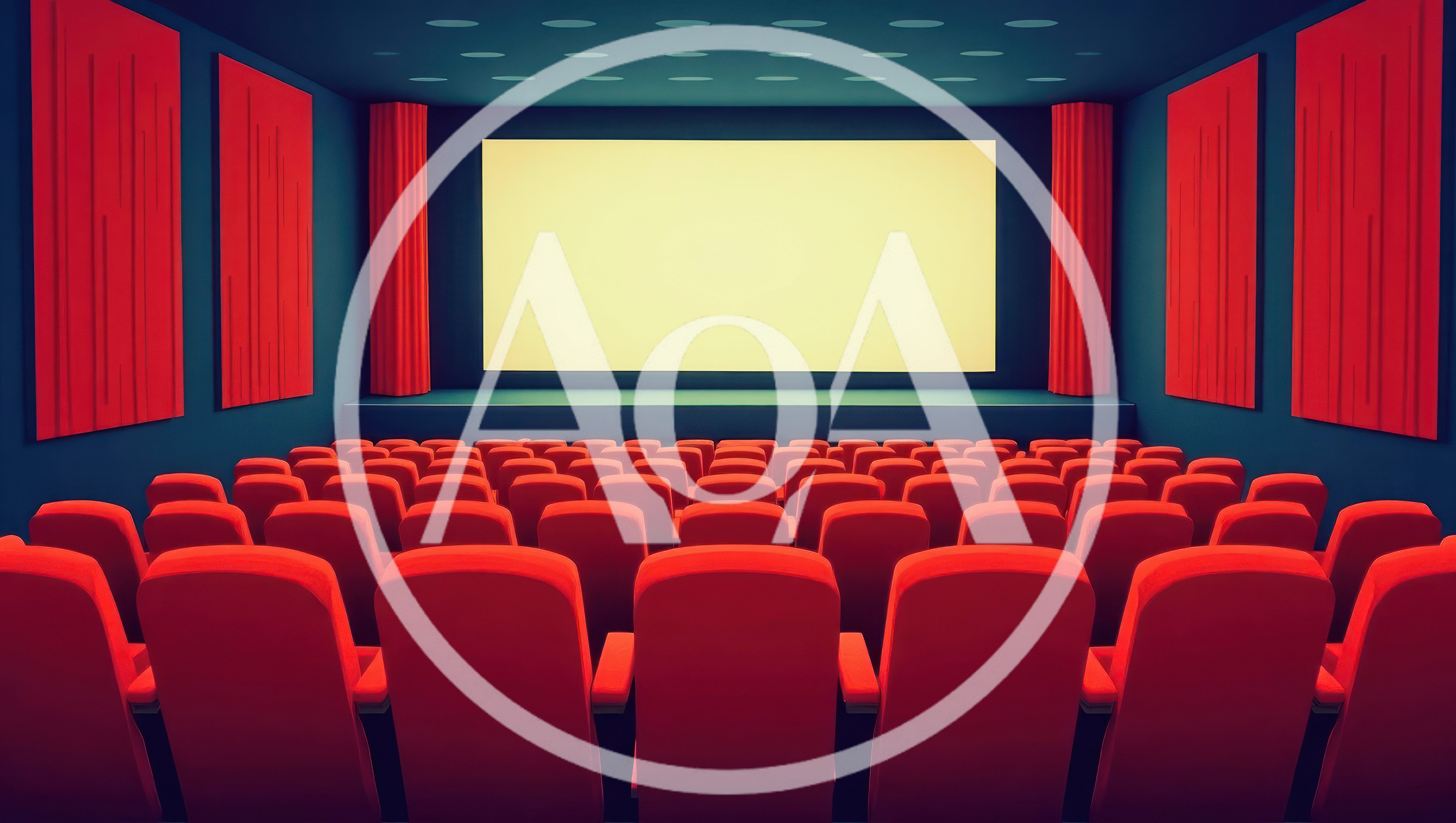 Empty Movie Theater With Red Seats And Screen