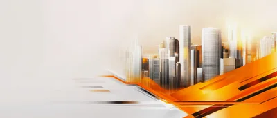 Abstract Cityscape With Dynamic Orange Geometric Overlays