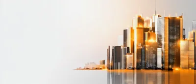 Modern City Skyline With Golden Sunset Reflections