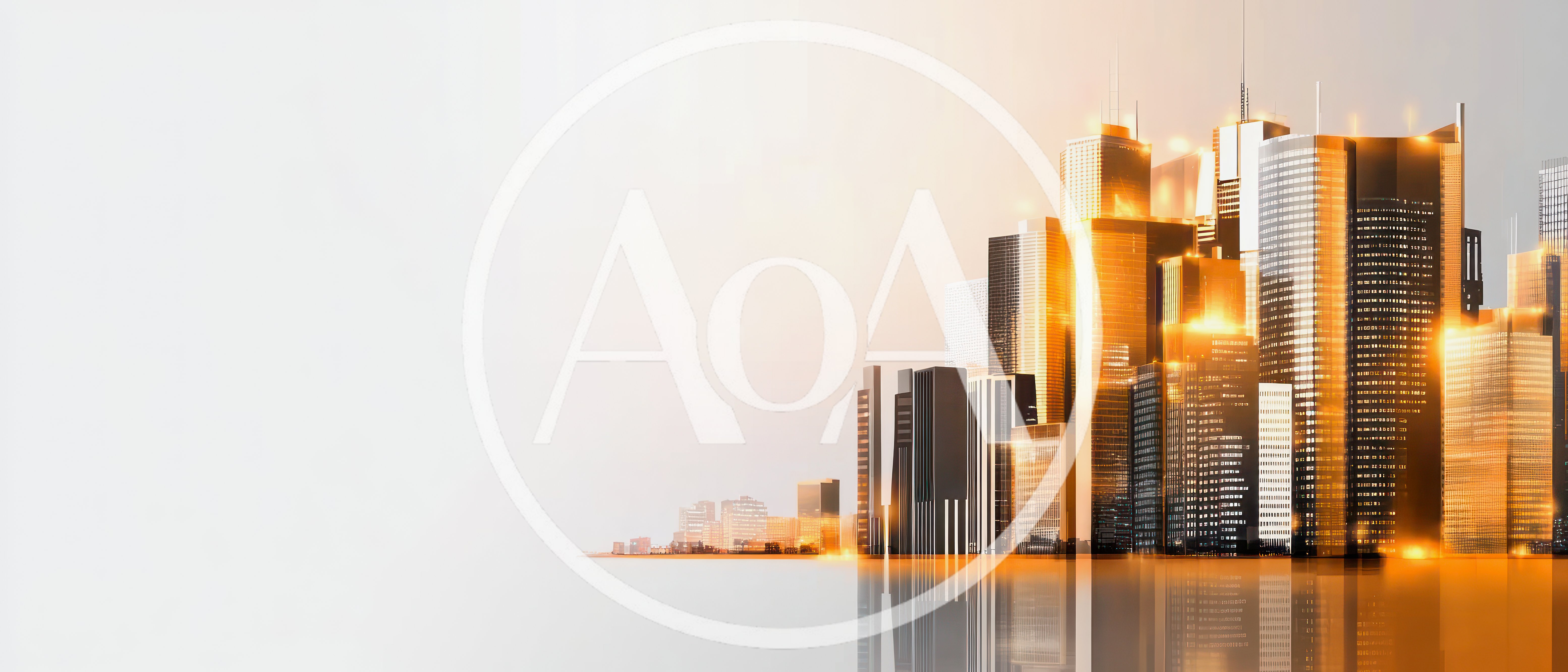 Modern City Skyline With Golden Sunset Reflections