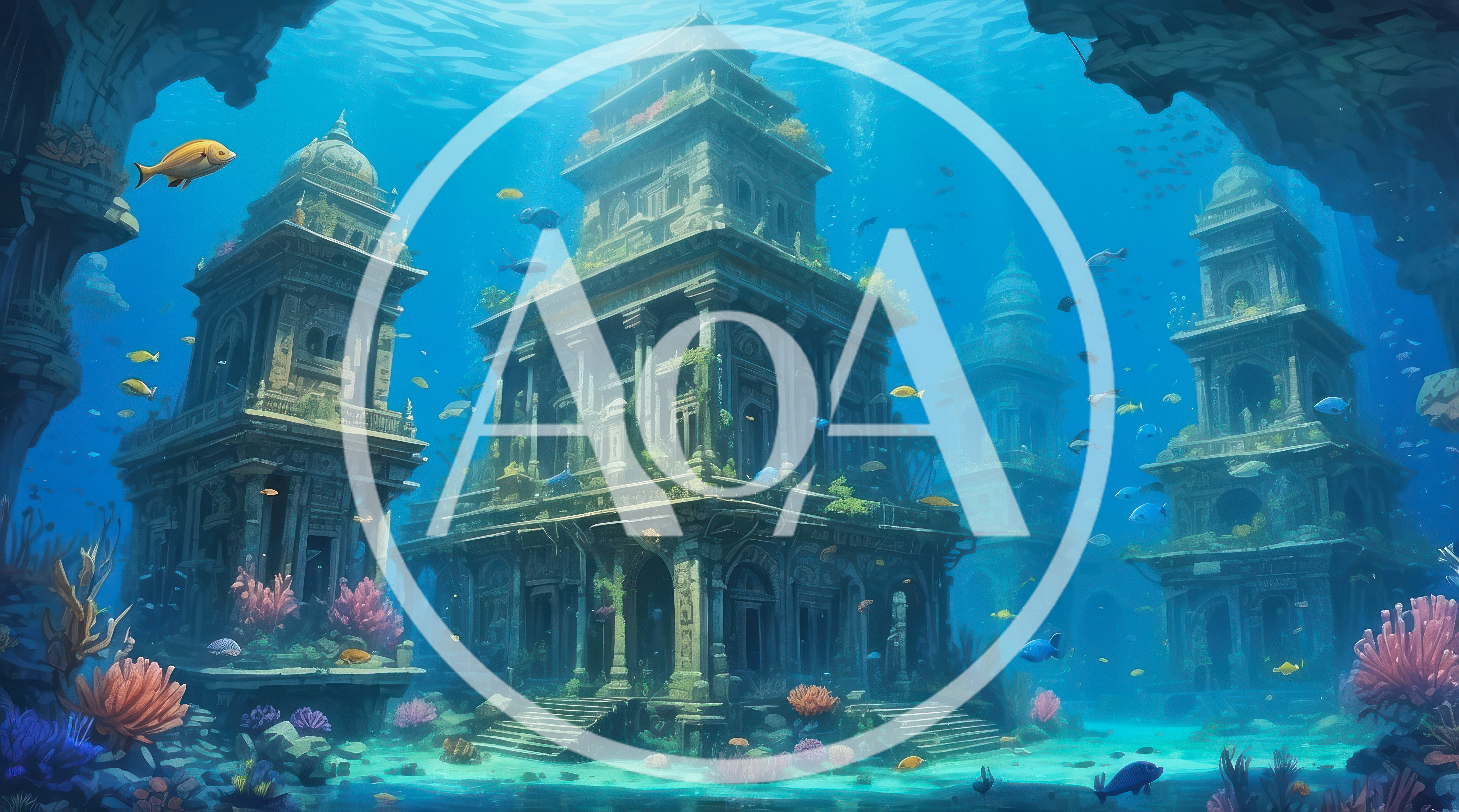 Underwater Ancient Ruins With Submerged Stone Temples