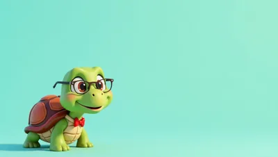 Cute Cartoon Turtle Wearing Glasses And Bow Tie