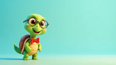 Cute Cartoon Turtle Wearing Glasses And Bow Tie