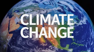 Climate Change Text Overlay On Rotating Earth Globe