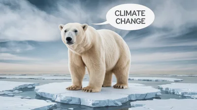 Polar Bear Standing On Melting Arctic Ice Floe