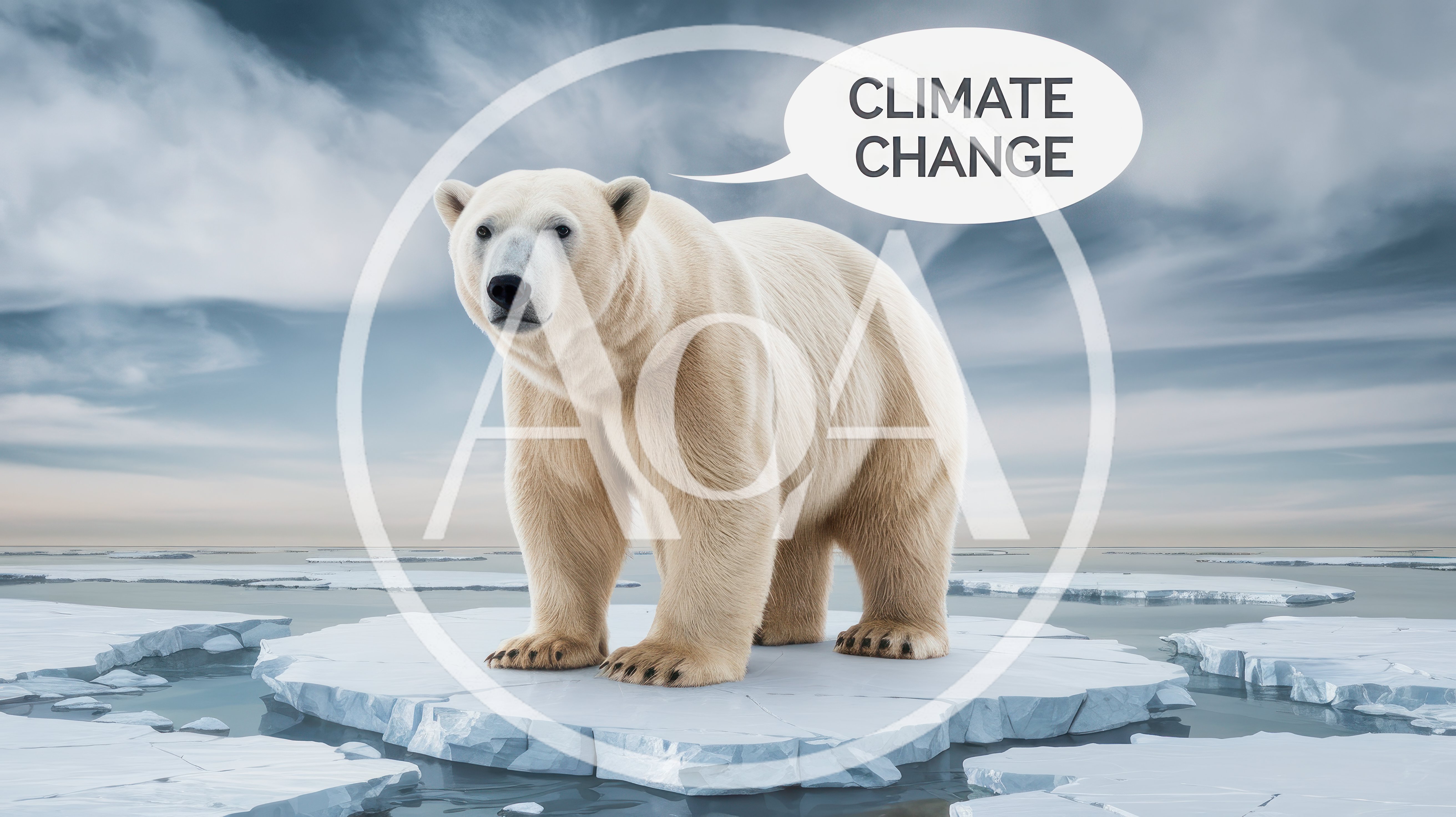 Polar Bear Standing On Melting Arctic Ice Floe