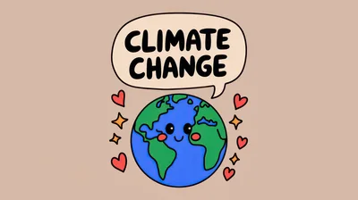 Cute Cartoon Earth Illustration With Climate Change Text