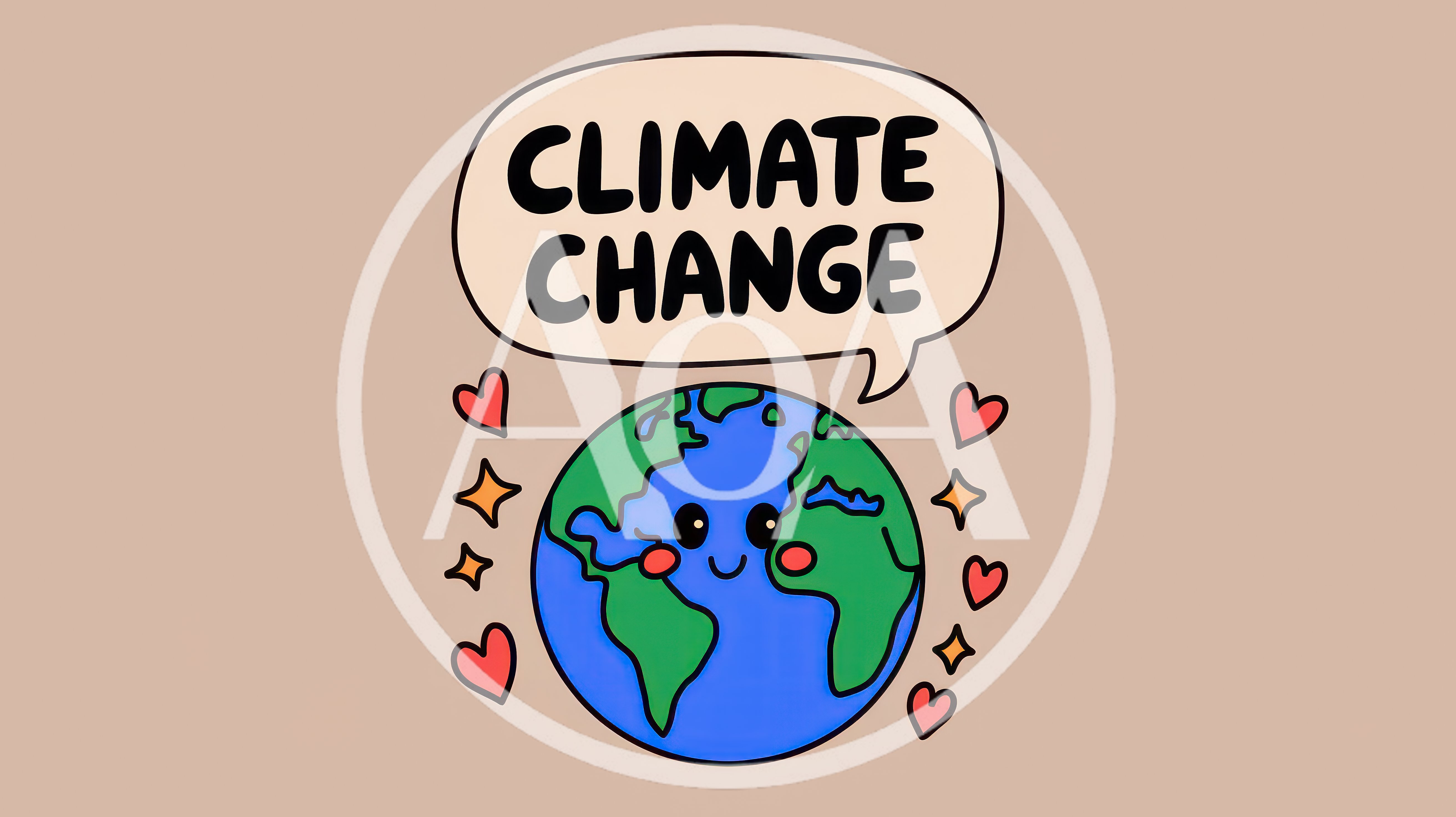 Cute Cartoon Earth Illustration With Climate Change Text