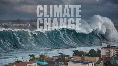 Massive Tsunami Wave Approaching Coastal City