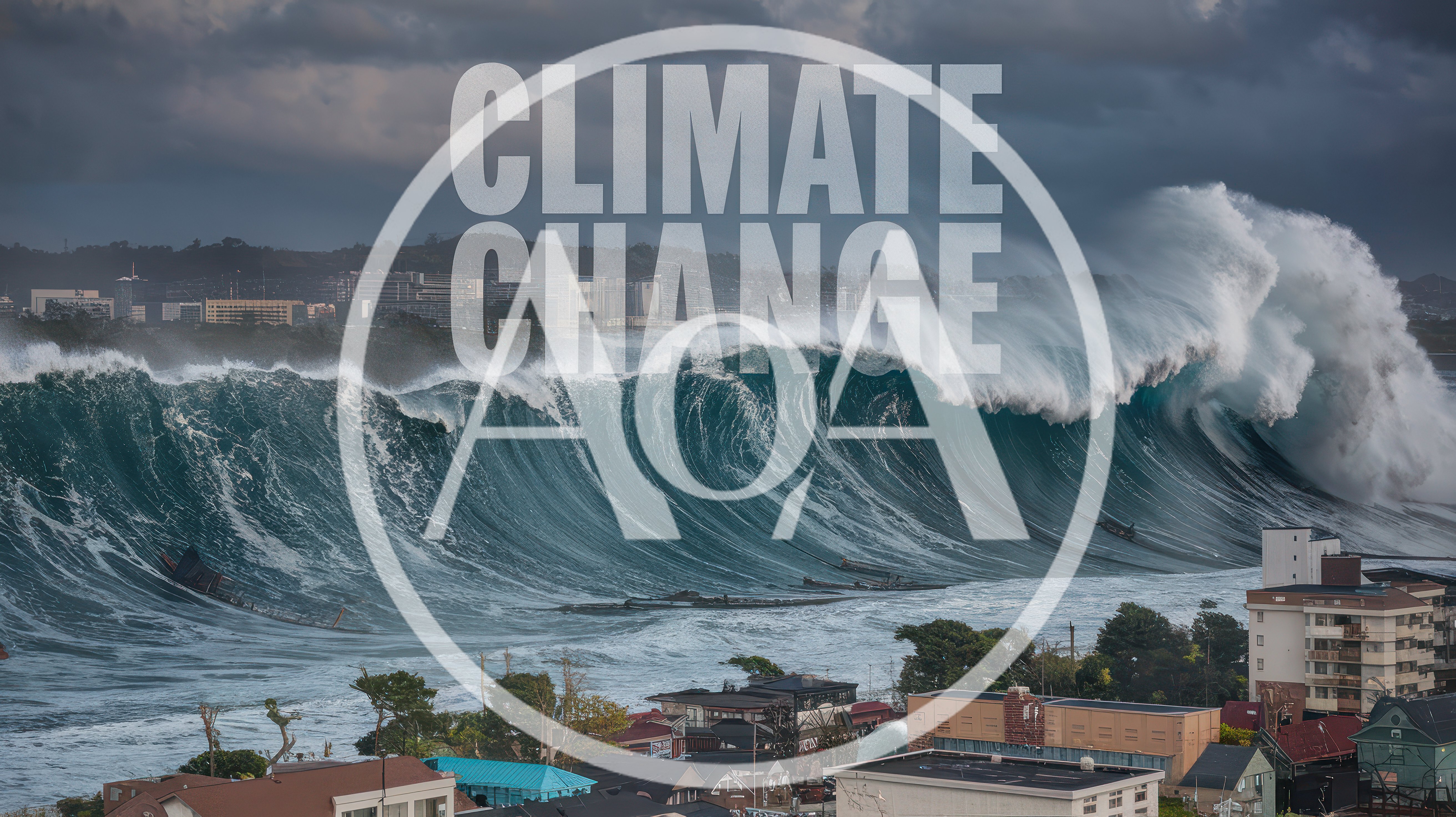 Massive Tsunami Wave Approaching Coastal City