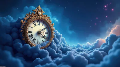 Ornate Vintage Clock Floating Amidst Dreamy Night Clouds