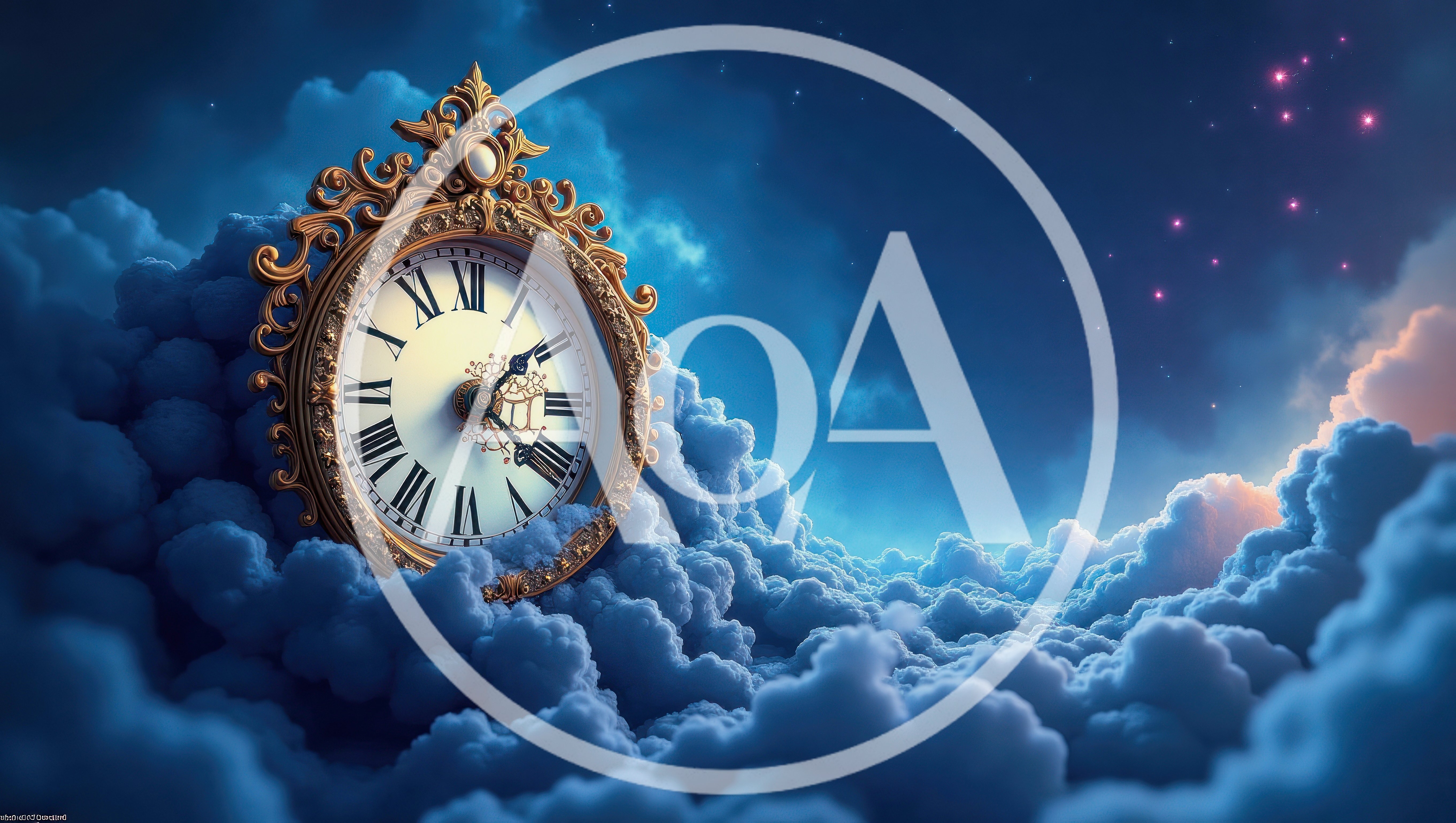 Ornate Vintage Clock Floating Amidst Dreamy Night Clouds