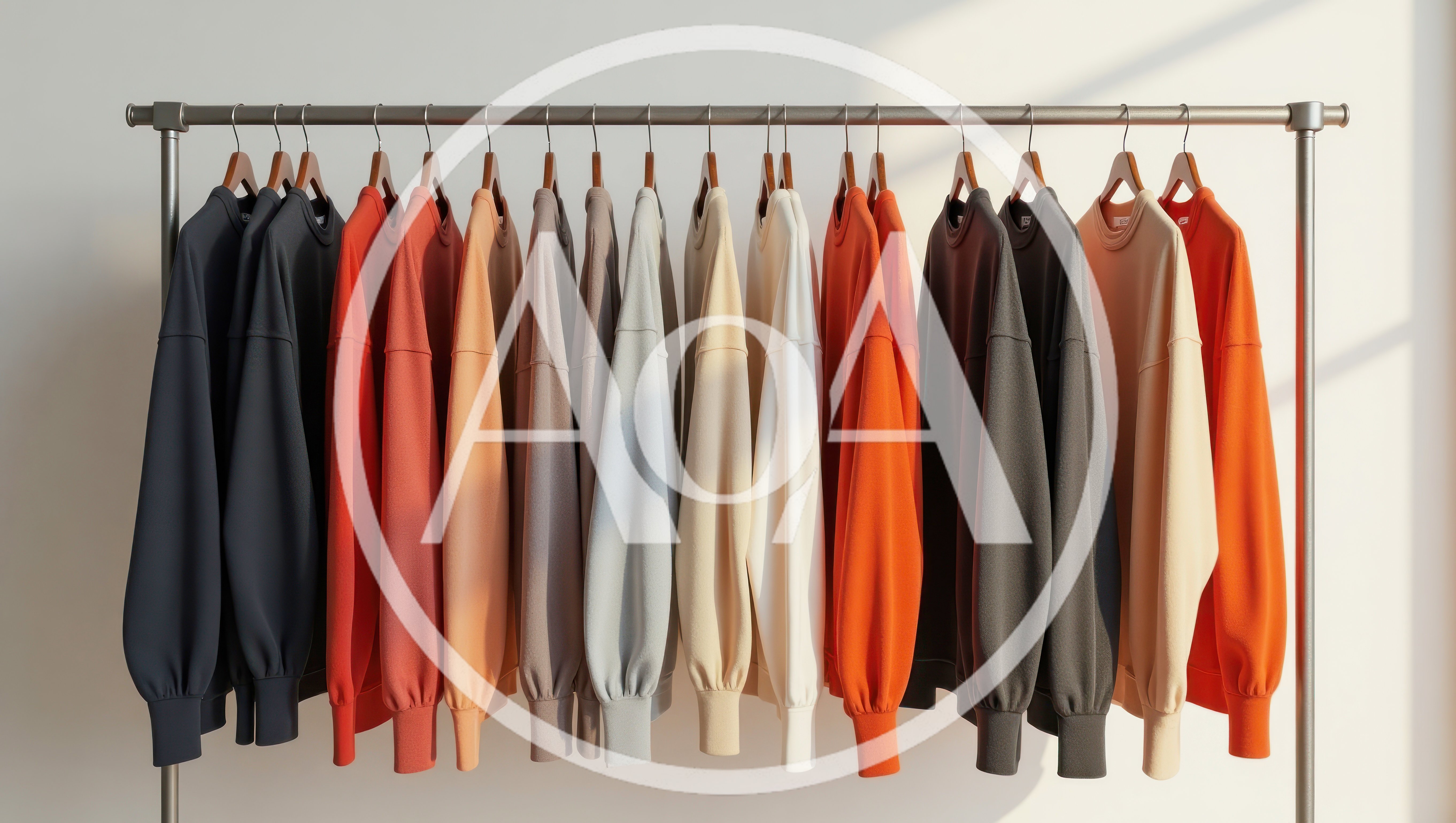 Row Of Colorful Sweatshirts Hanging On A Clothing Rack