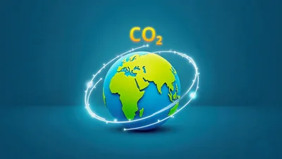 3D Earth Globe With CO2 Text And Orbiting Rings