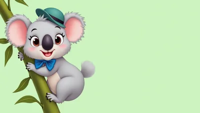 Cute Cartoon Koala Wearing A Hat And Bow Tie