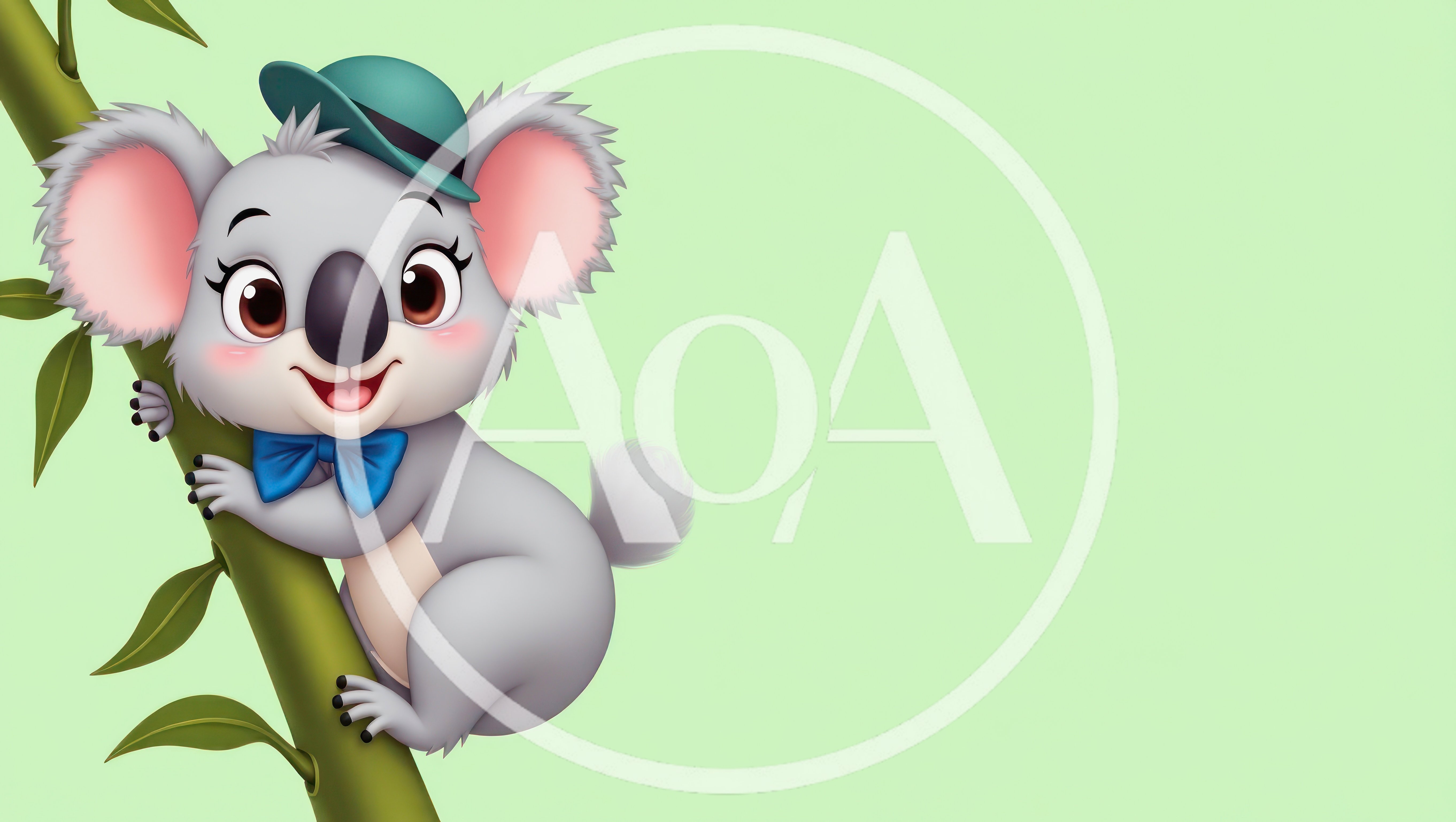 Cute Cartoon Koala Wearing A Hat And Bow Tie