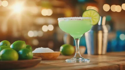 Refreshing Lime Margarita Cocktail On A Bar Counter