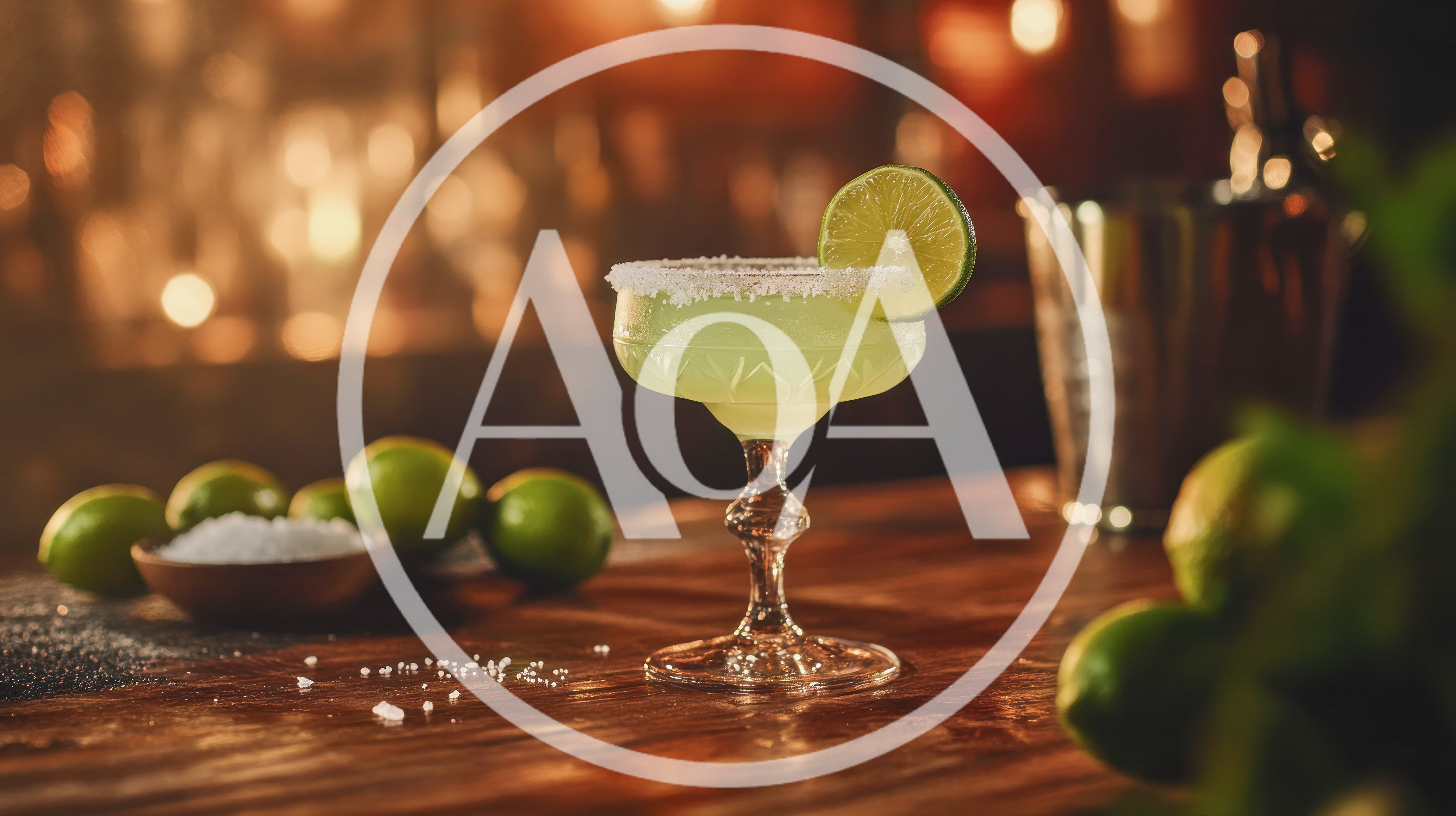 Margarita Cocktail With Lime Garnish On Wooden Bar