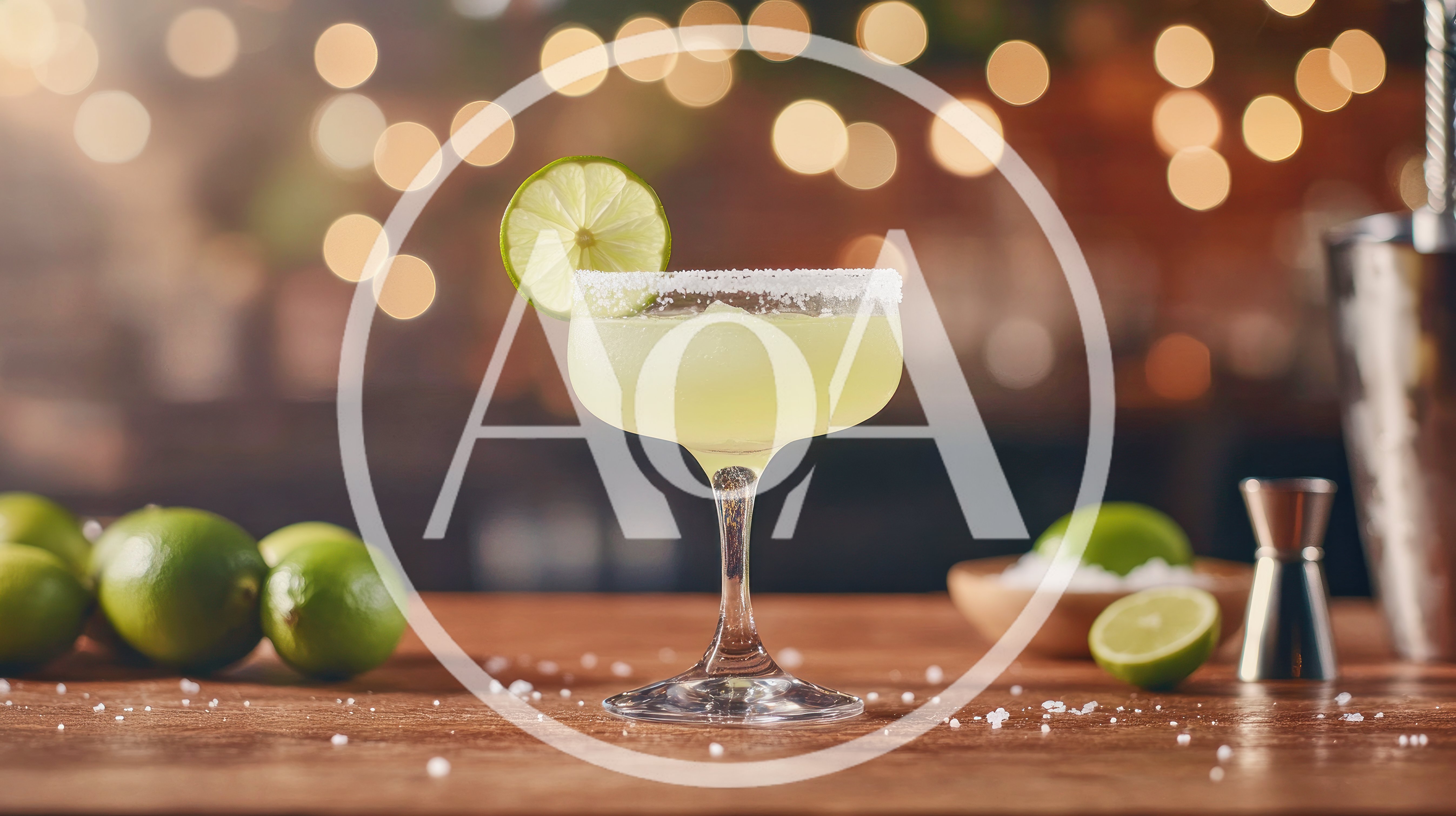 Fresh Lime Margarita Cocktail On A Bar Counter
