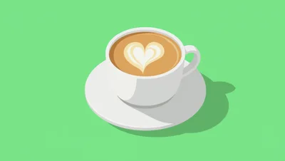 Isometric Illustration Of A Coffee Cup With Heart Latte Art