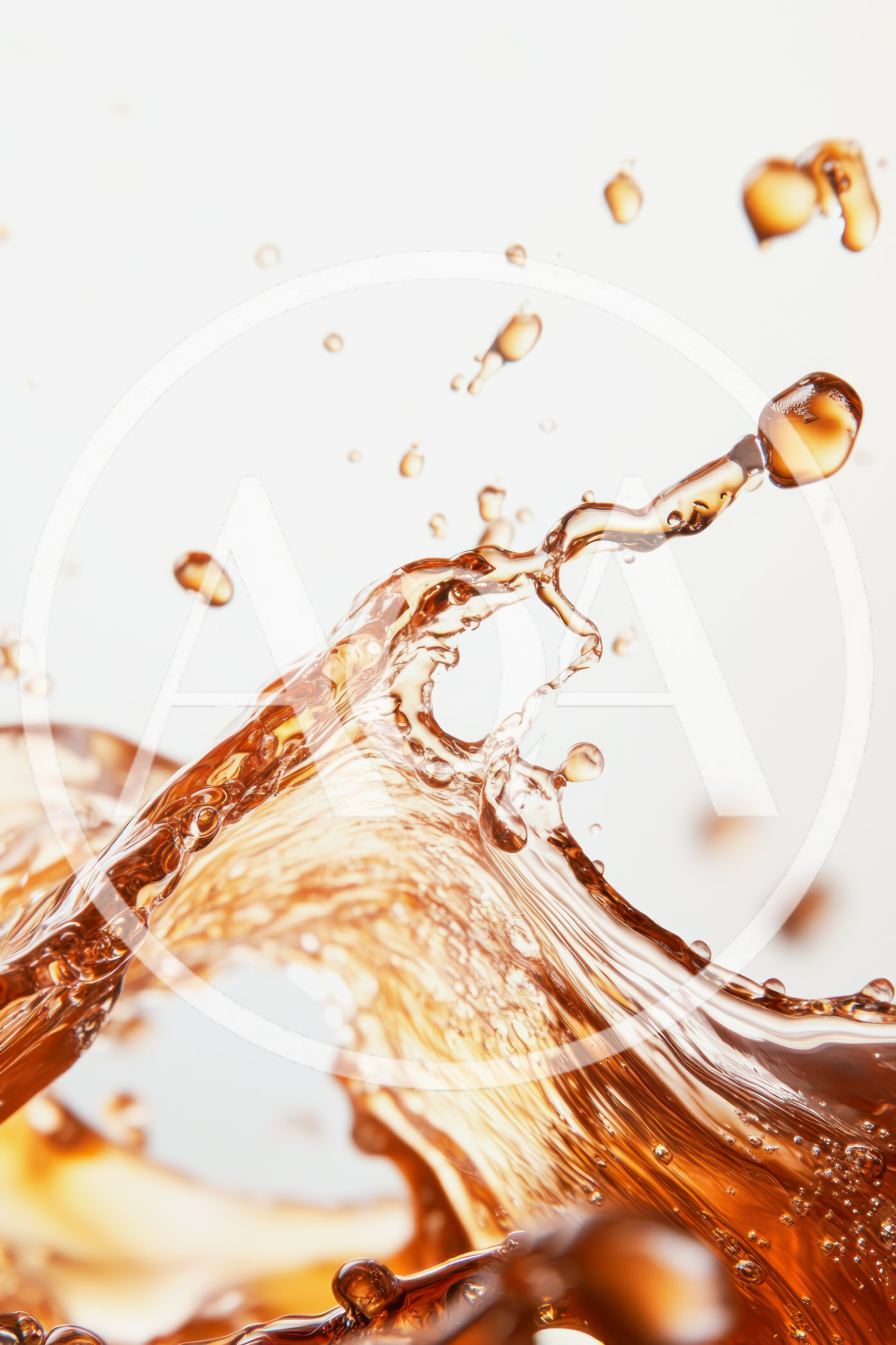 Dynamic Amber Liquid Splash Against White Background