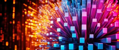 Abstract Digital Data Visualization With Glowing Geometric Pillars