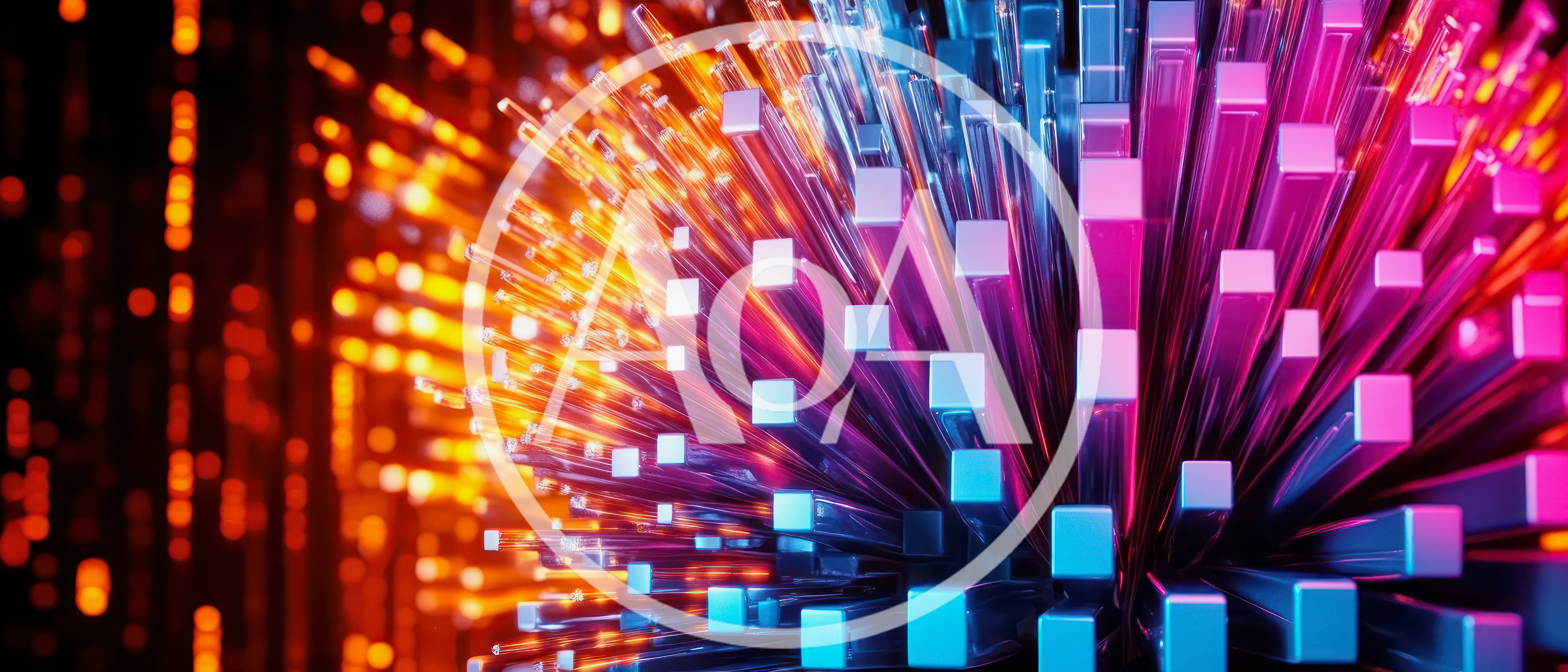 Abstract Digital Data Visualization With Glowing Geometric Pillars