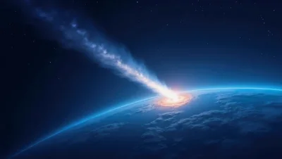 Asteroid Impacting Earth Atmosphere From Space