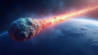Asteroid Entering Earth Atmosphere With Glowing Trail
