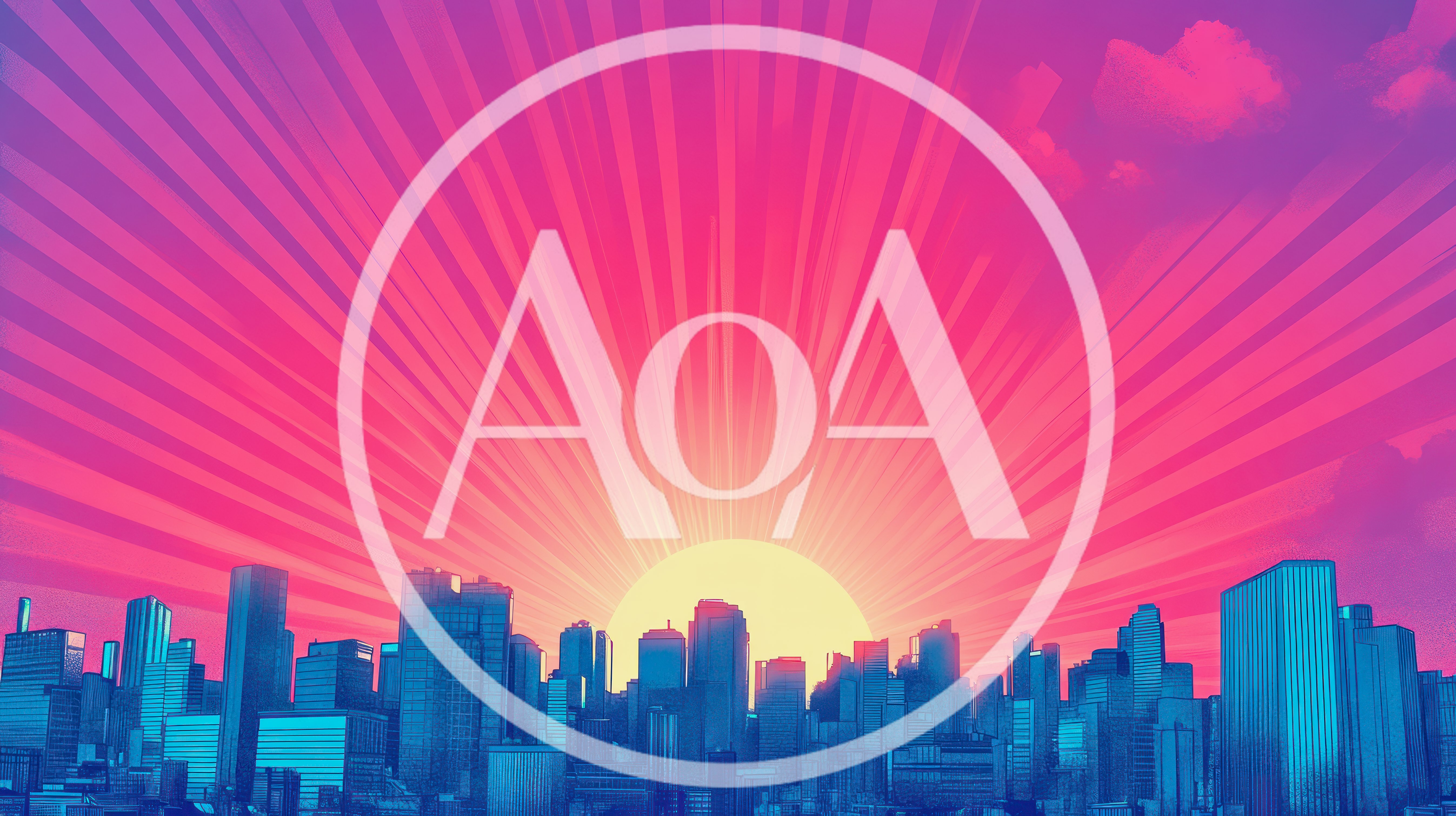 Stylized City Skyline Silhouette Against Vibrant Sunset