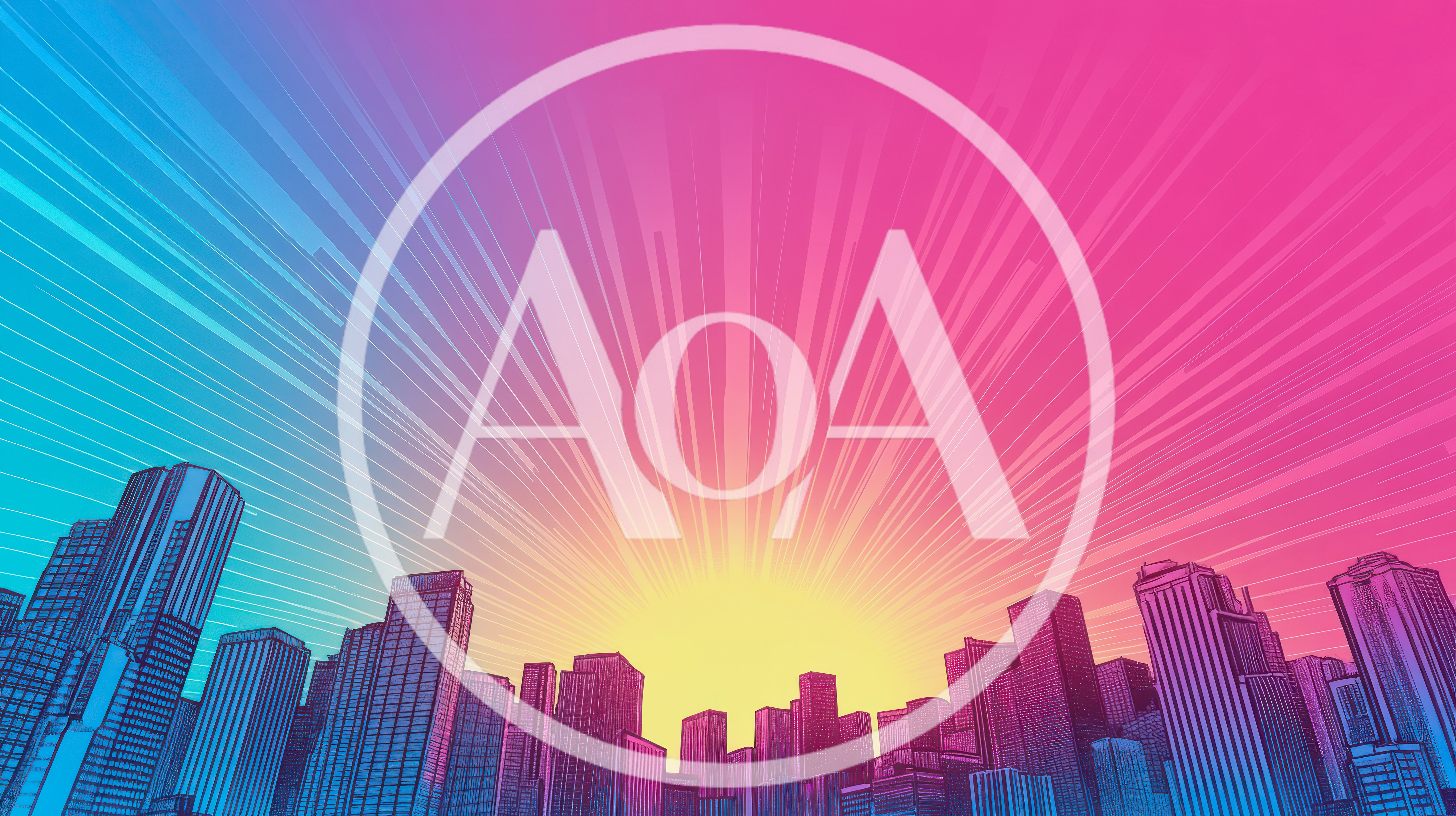 Stylized Cityscape With Vibrant Sunrise Background