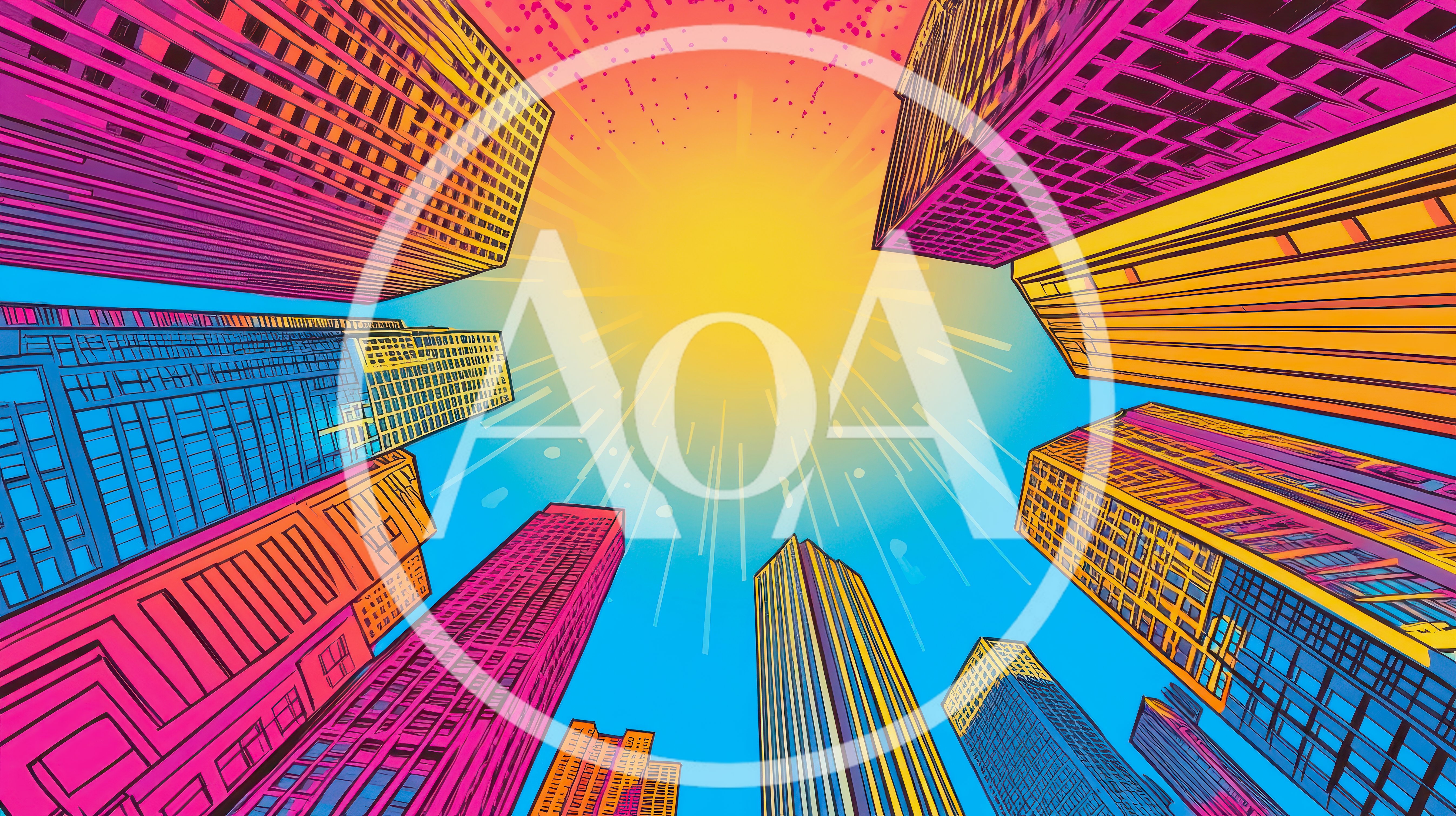 Low Angle View Of Vibrant Pop Art Skyscrapers