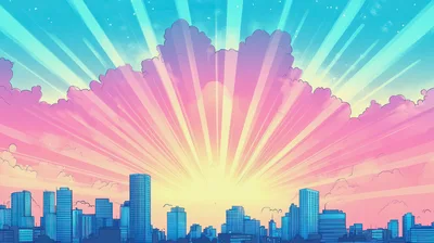 Anime Style City Skyline At Sunrise