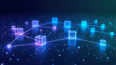 Digital Blockchain Network Nodes Connected By Glowing Lines