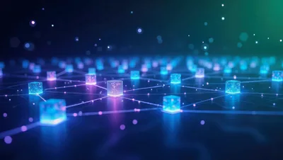 Digital Network Nodes Connected By Glowing Data Lines