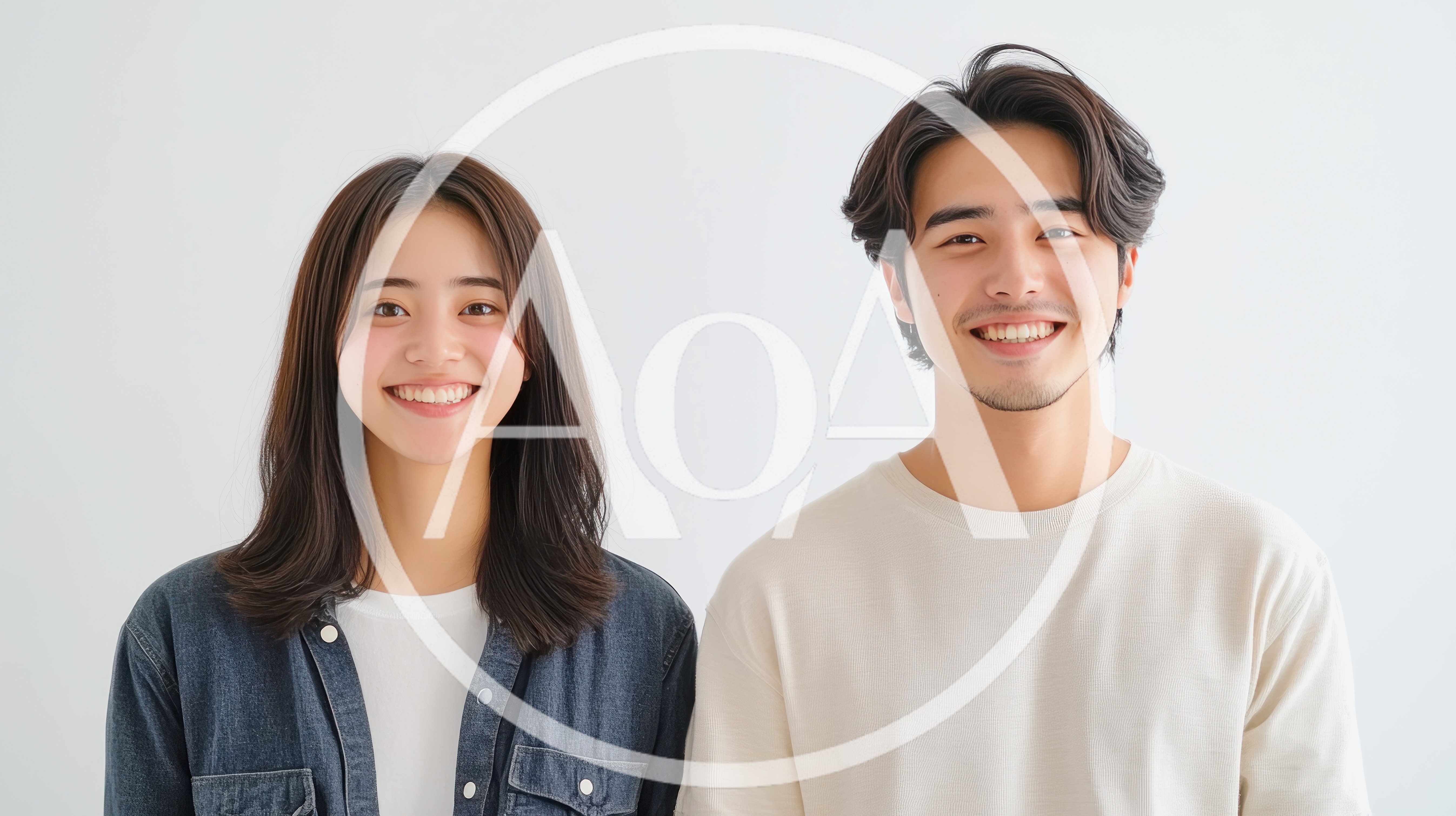 Young Asian Couple Smiling Together Against White Background