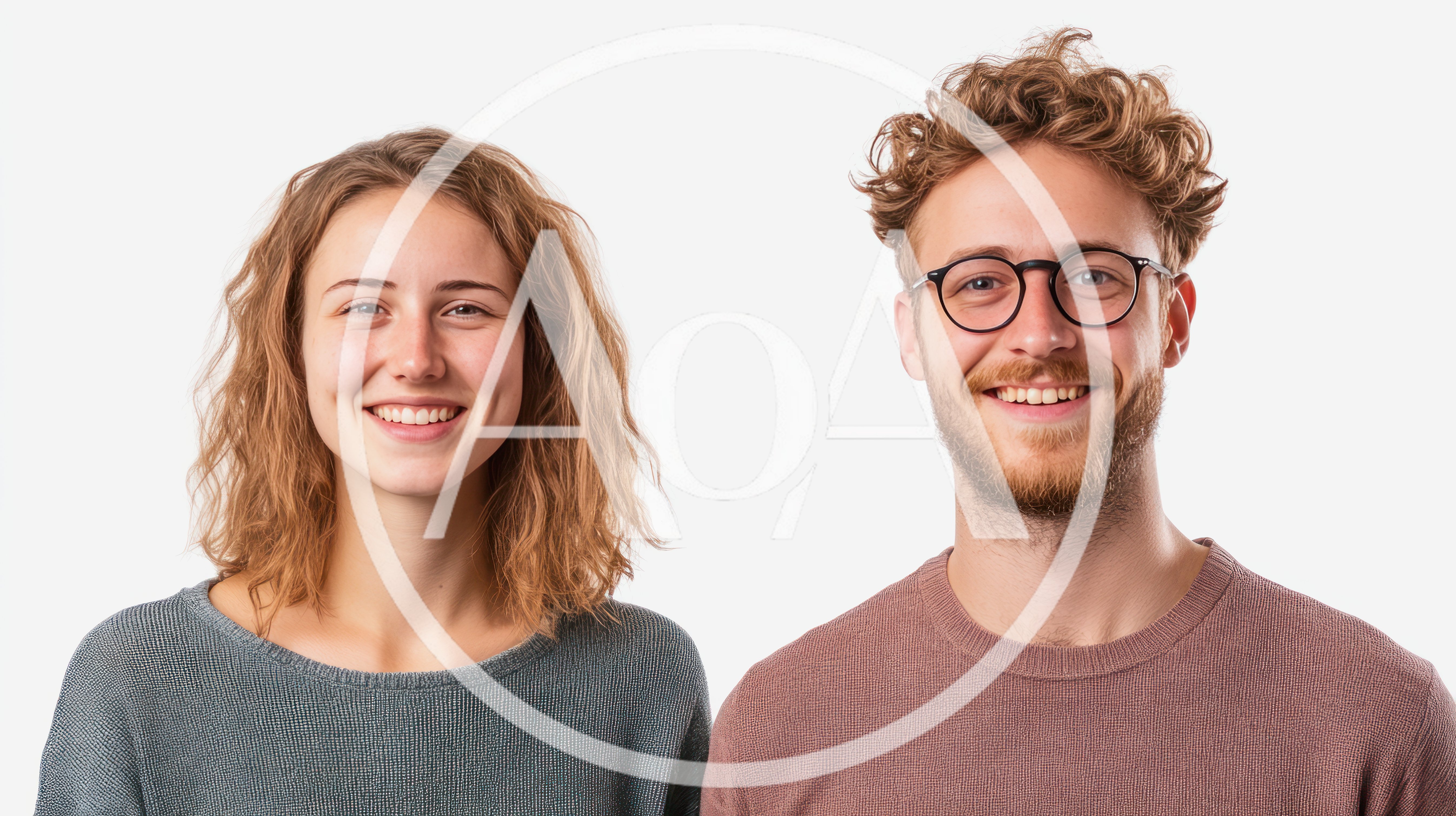 Smiling Young Couple Posing Against White Background