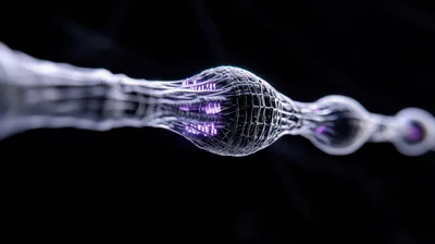 Abstract Digital Neural Network Connection With Glowing Purple Energy