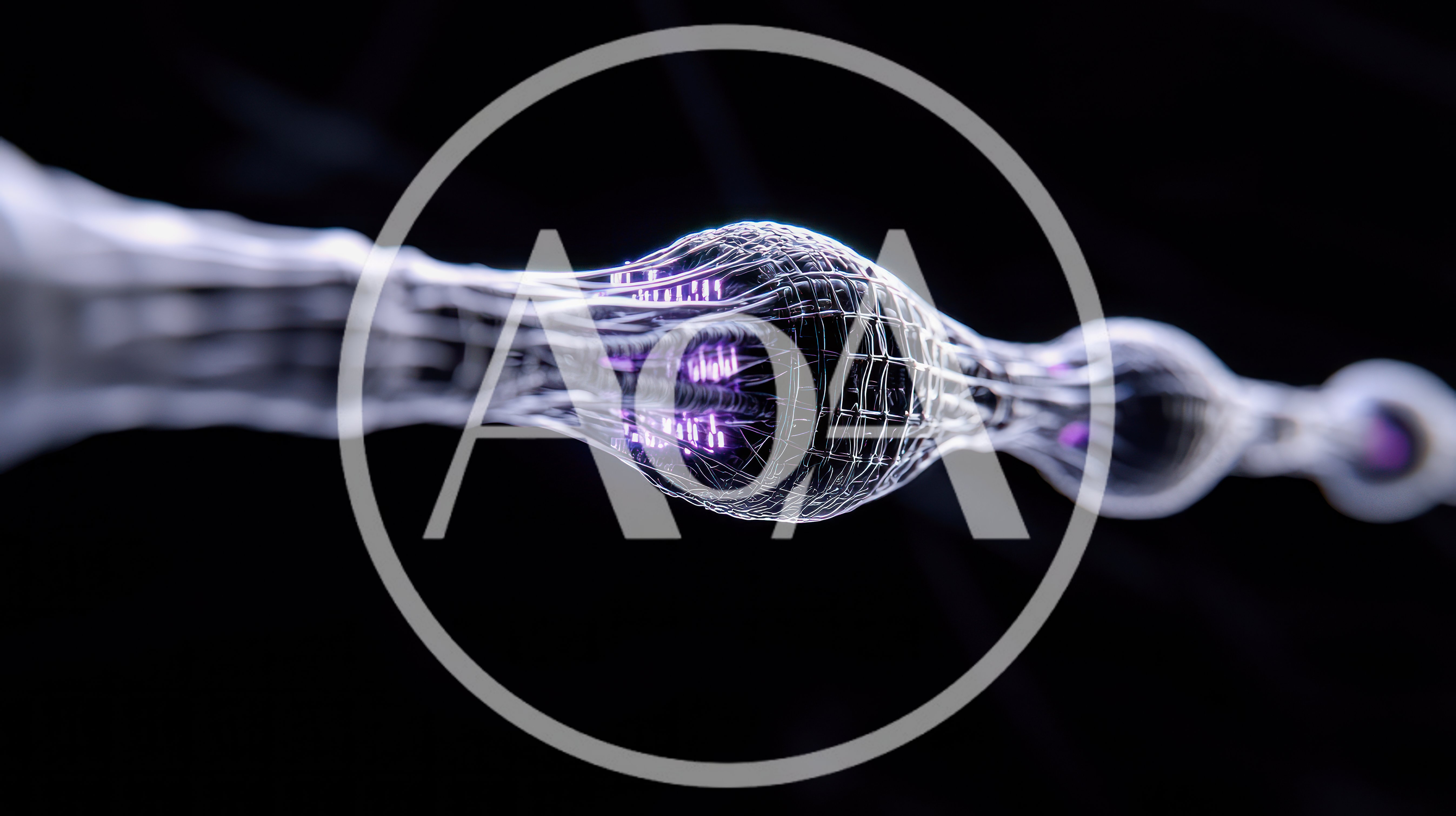 Abstract Digital Neural Network Connection With Glowing Purple Energy