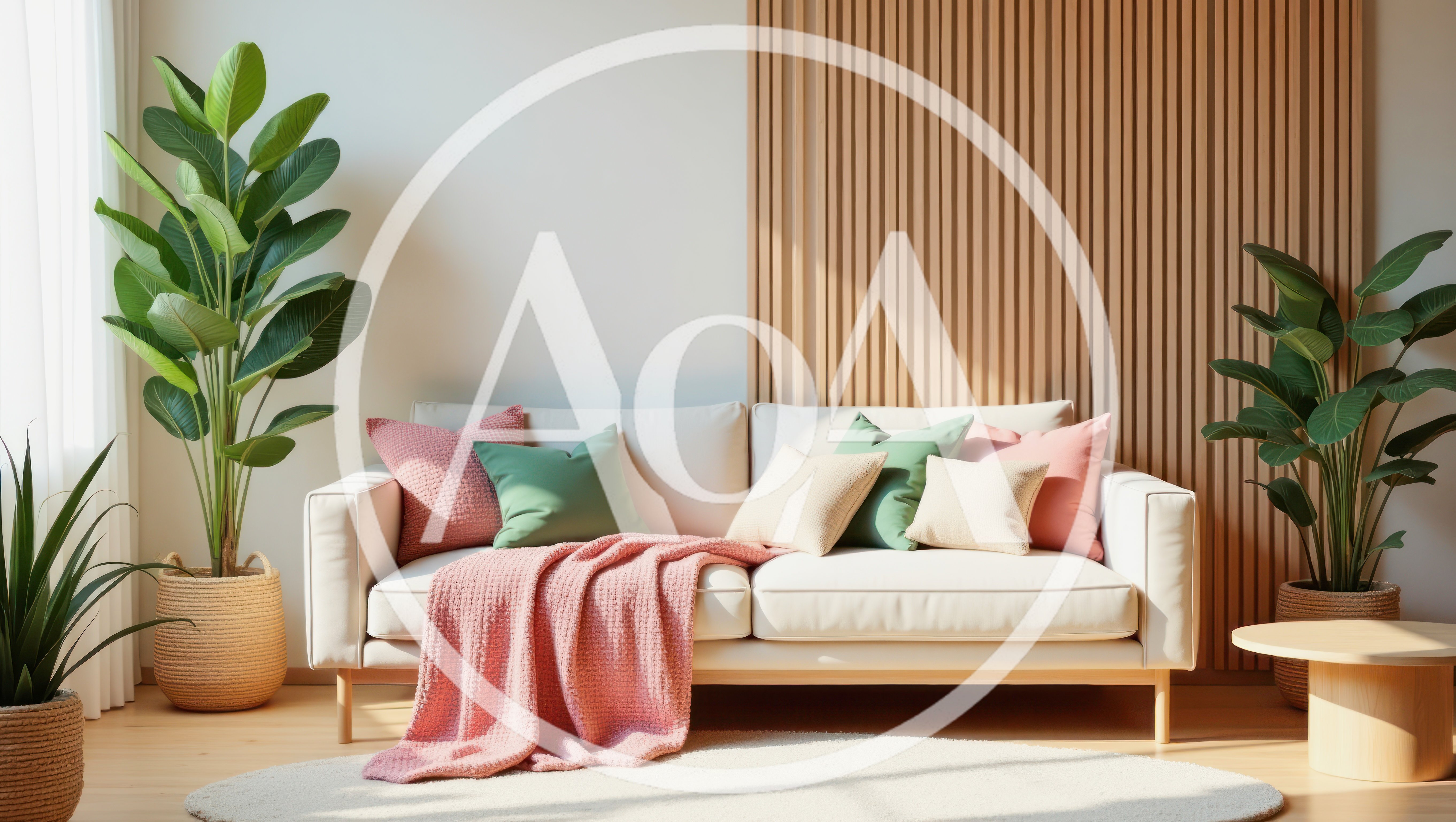 Modern Living Room Interior With Sofa And Plants