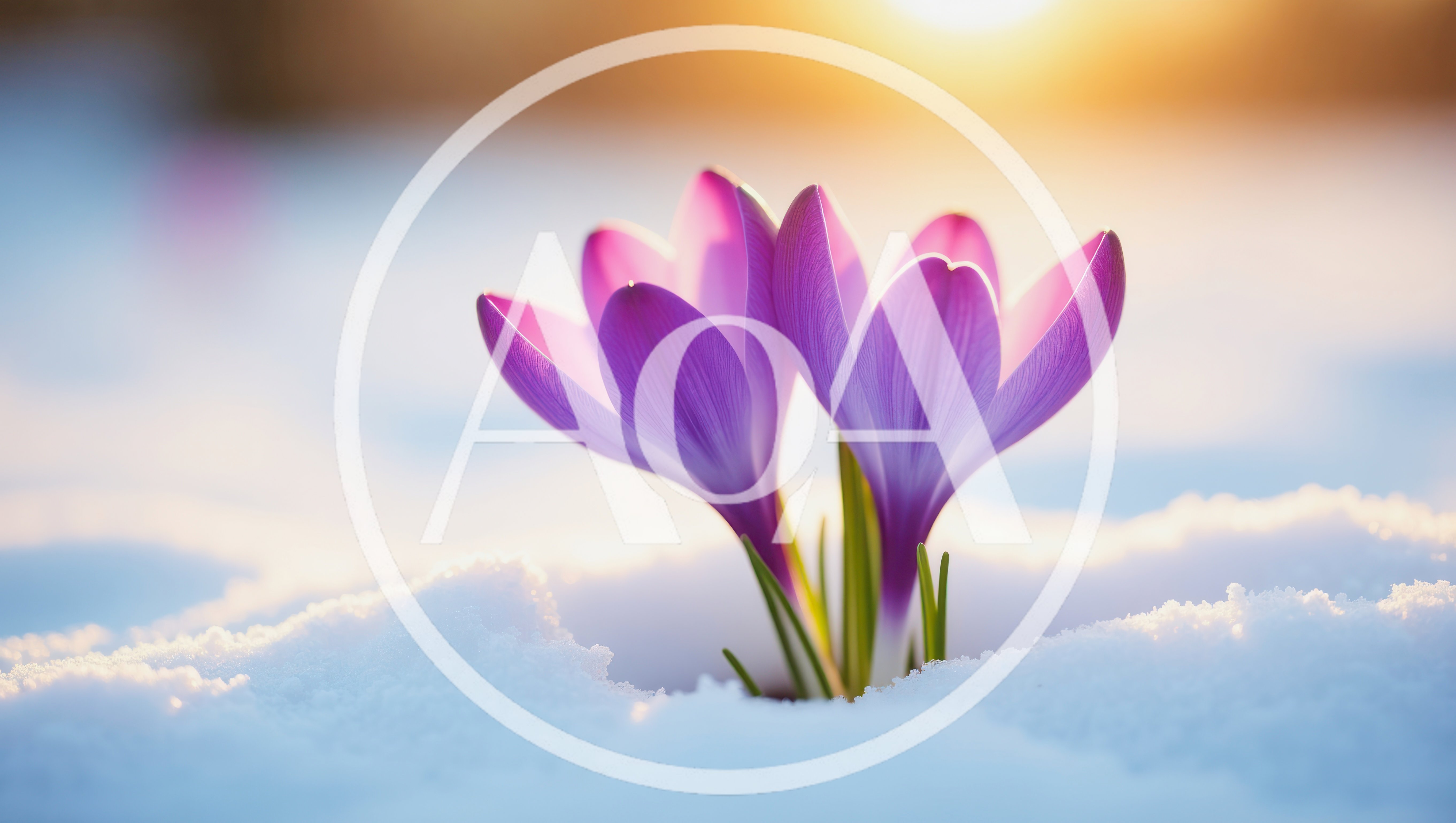Purple Crocus Flowers Blooming In The Snow