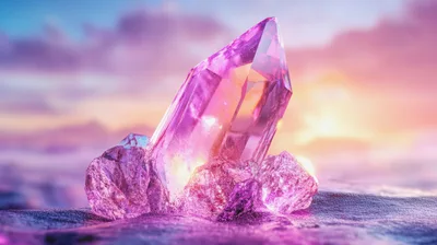 Large Amethyst Crystal Cluster At Sunset