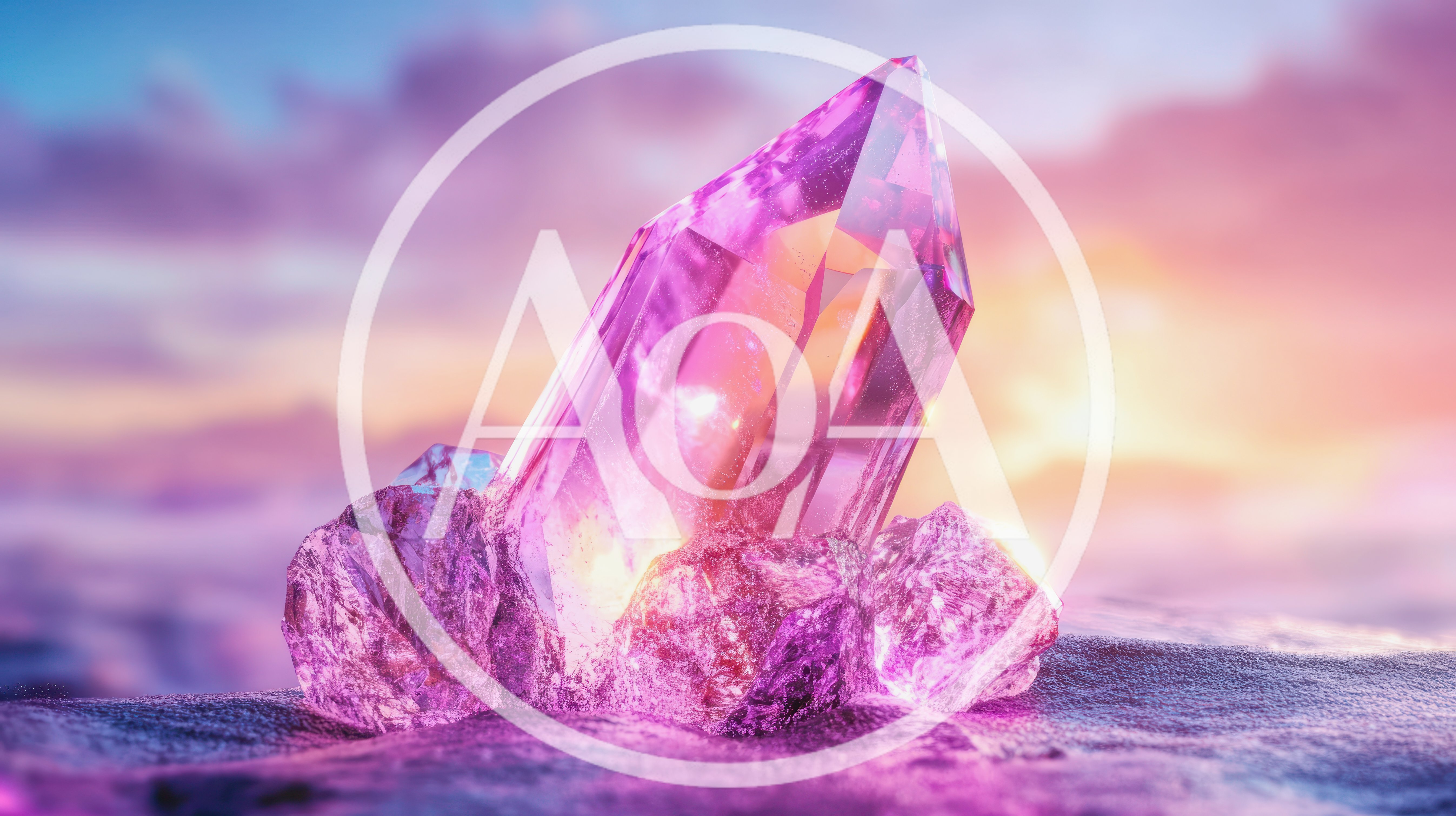 Large Amethyst Crystal Cluster At Sunset