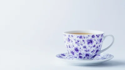 Floral Pattern Tea Cup And Saucer On White Background