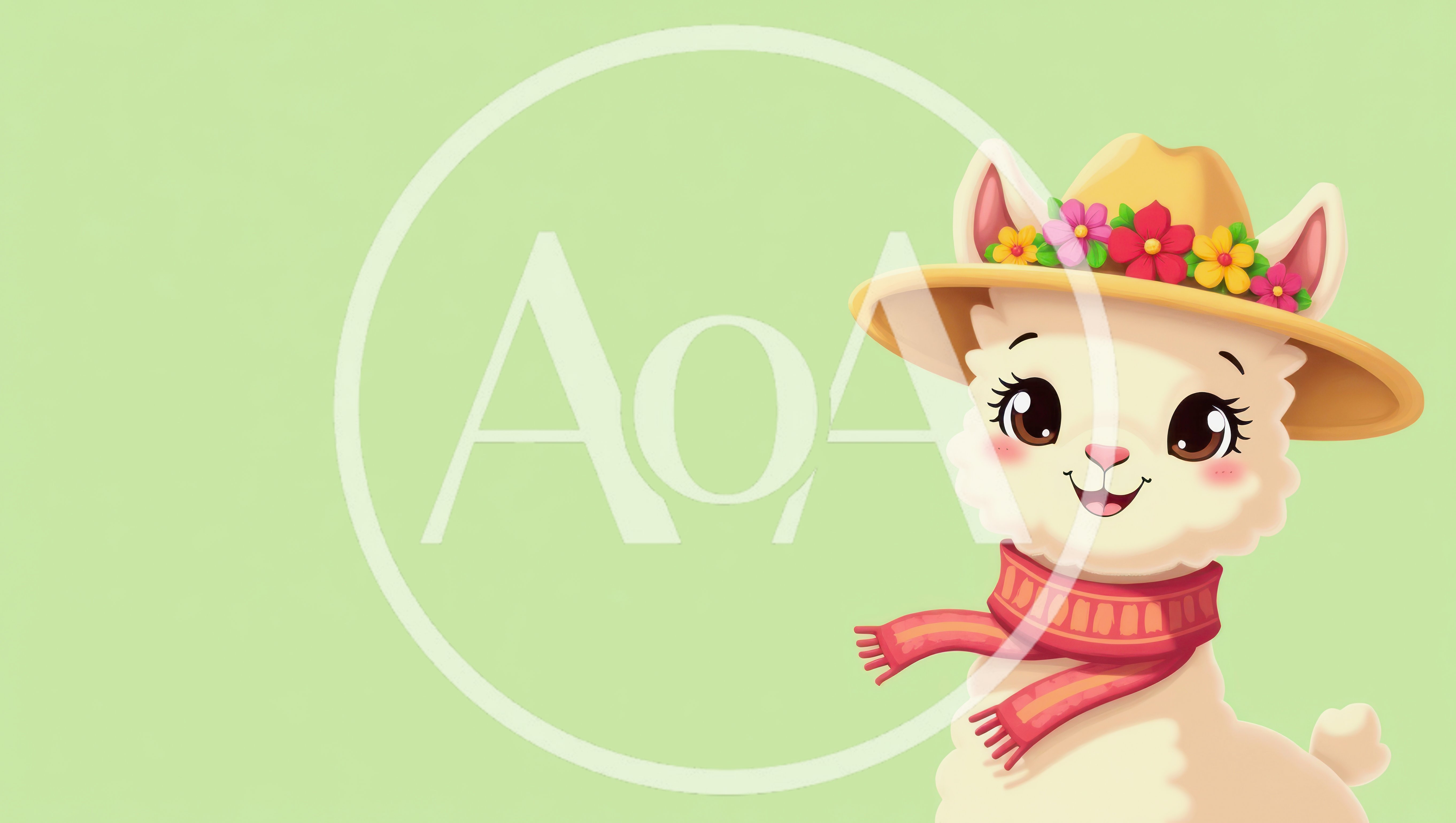 Cute Cartoon Llama Wearing A Floral Hat And Scarf