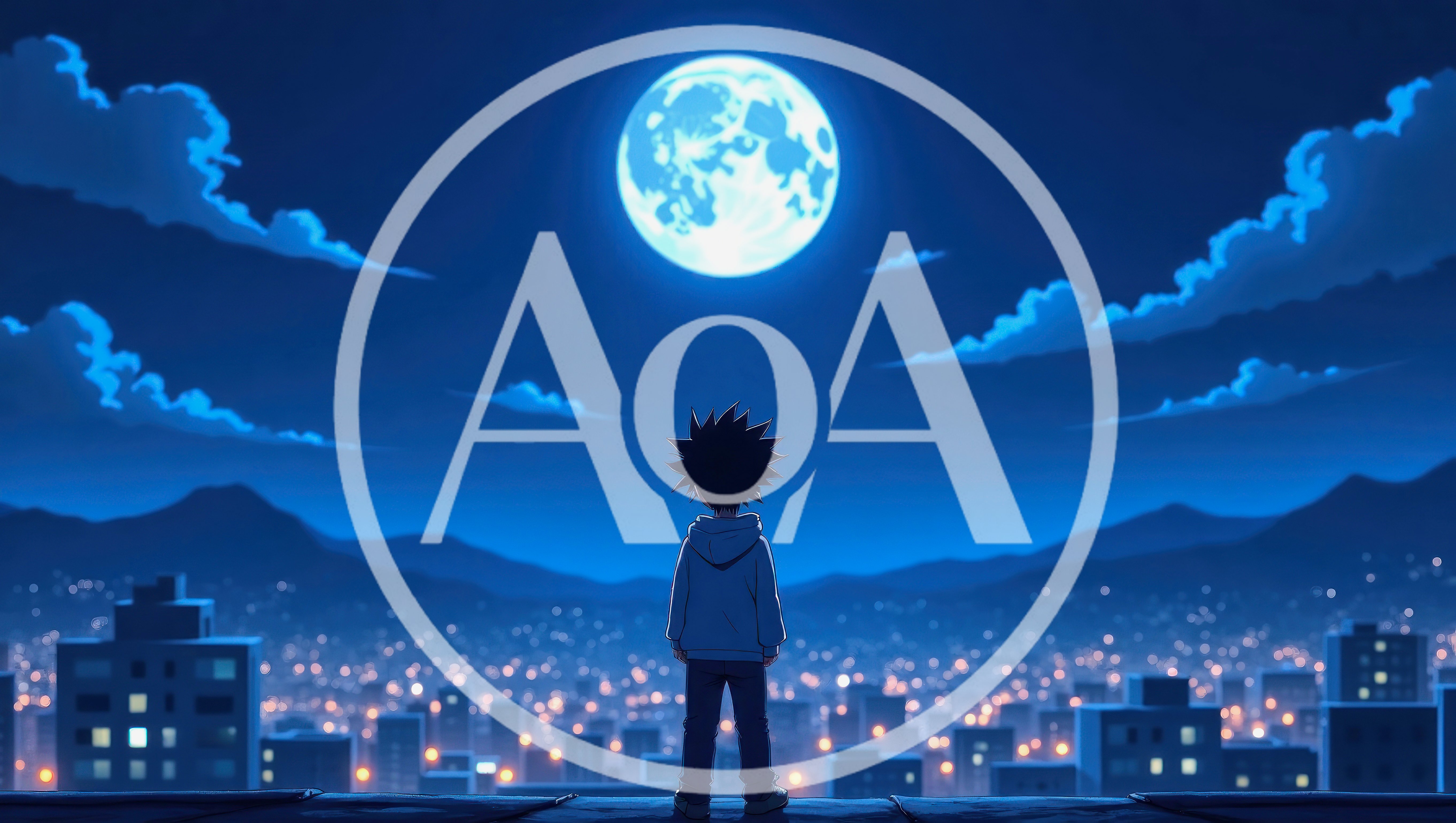 Anime Boy Standing On Rooftop Overlooking City At Night